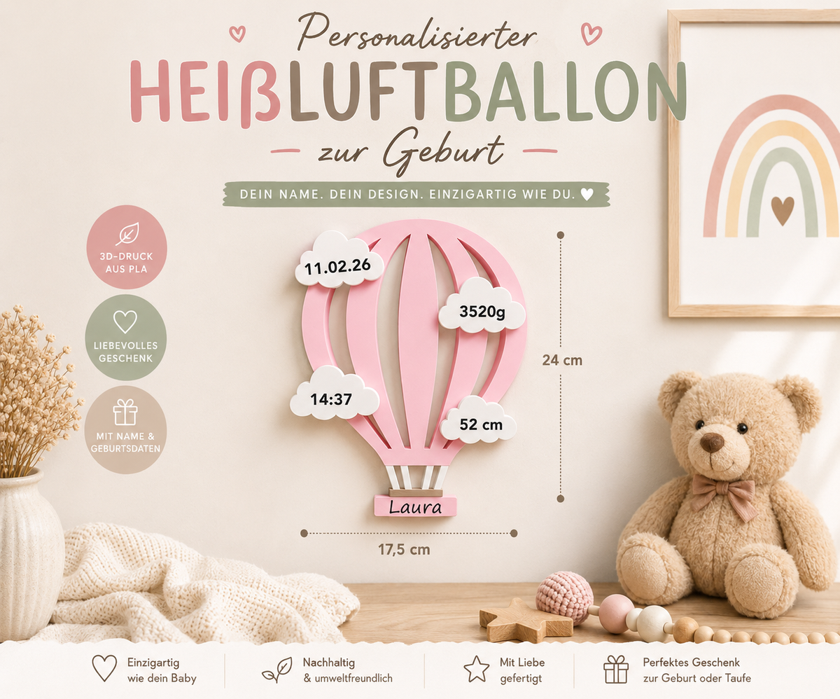 Personalisierter Heißluftballon mit Geburtsdaten